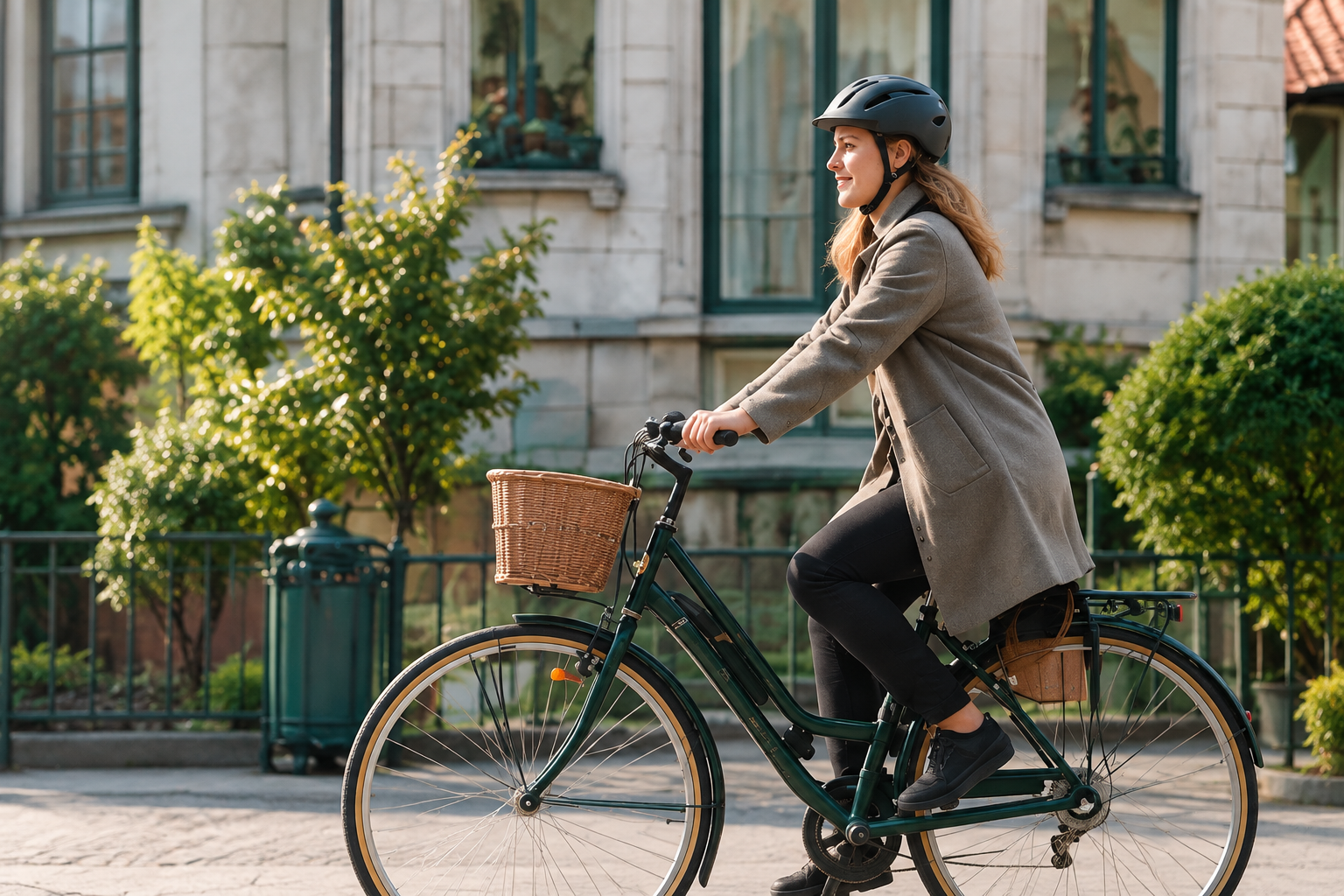 Kvinde på en grøn cykel